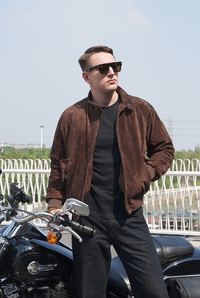 Landing Leathers Men WWII Suede Leather Bomber Jacket (Also